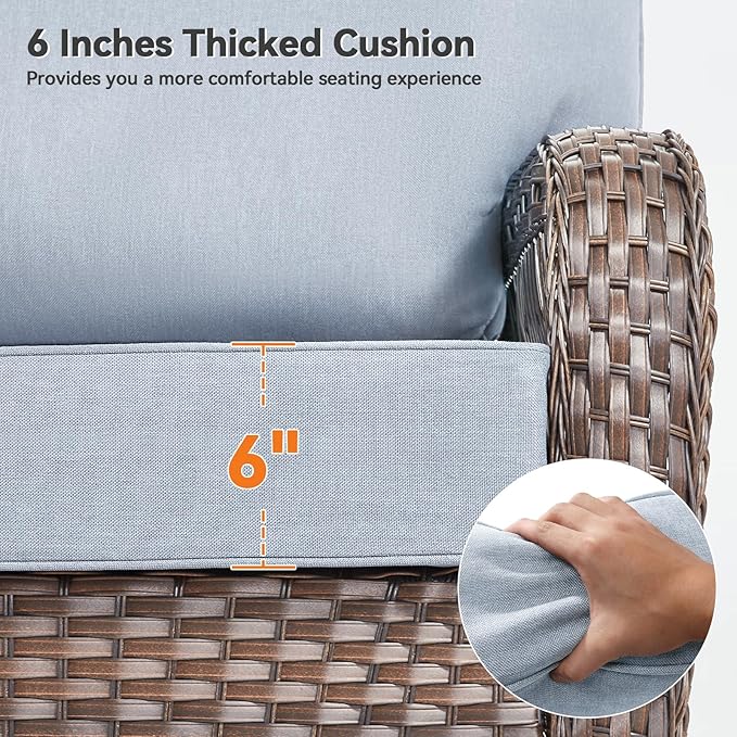 Luxury 6" Outdoor Cushions for Patio Furniture, 24x24x6 Thick Seat Cushion Set of 3, Fade Resistant Couch Chair Replacement Cushions High Density Wicker Chair Cushion w/Removable Cover Baby Blue