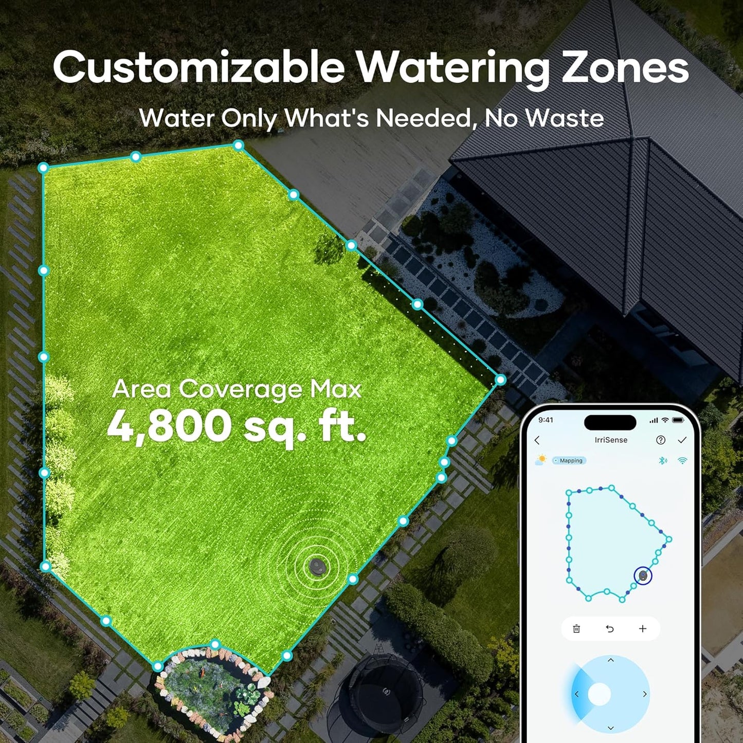 AIPER IrriSense Smart Sprinkler Irrigation System, App-Controlled, Custom Watering Map & Schedule, DIY Install, Covers up to 4,800 sq.ft., Weather Adaptive & Water-Saving, Gray