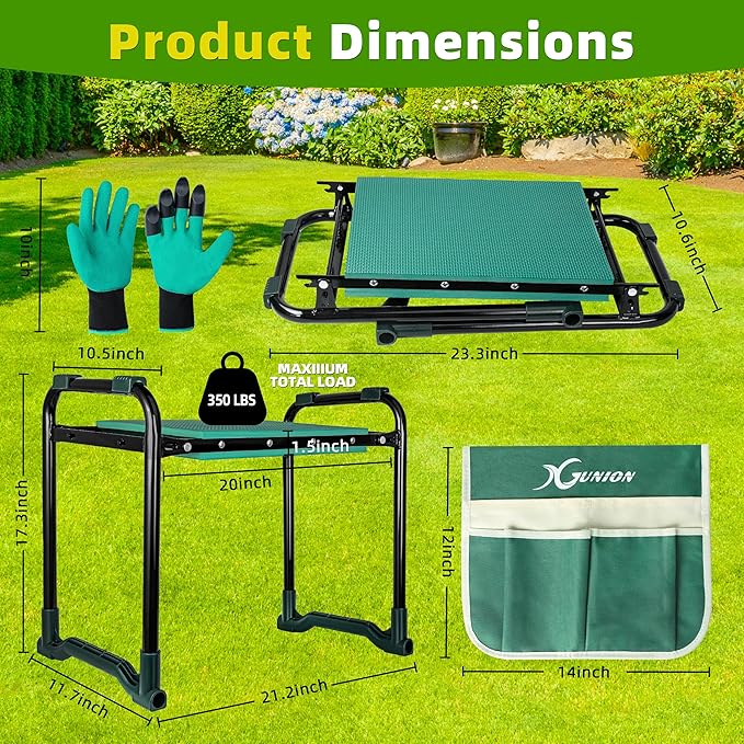 Garden Kneeler and Seat Gardening Stool Heavy Duty Garden Kneeling Bench with Handles Seat Bench Comes with Tool Pouch & Gloves Gardening Gifts for Seniors Women & Men (Green)