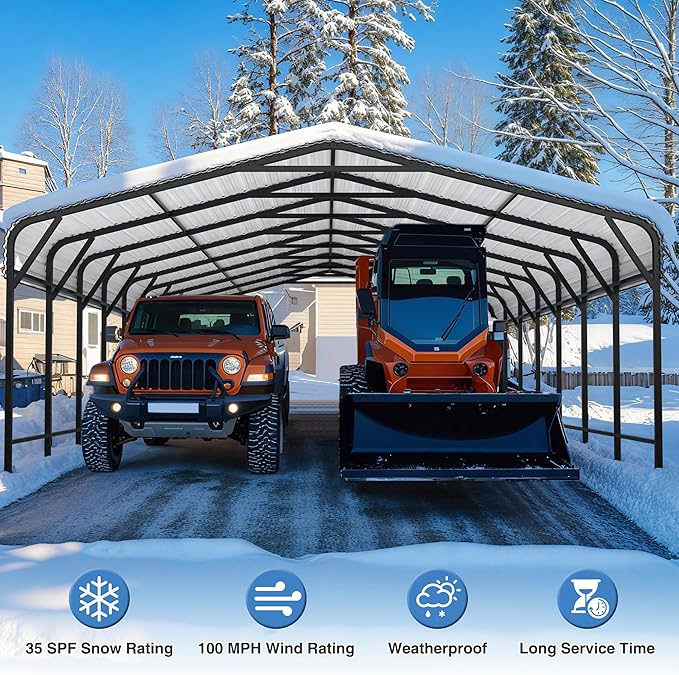 20x40 FT Metal Carport Canopy Heavy Duty with Reinforced Base and Galvanized Steel Roof & Frame, Garage Shelter for Cars, Boats and Trucks