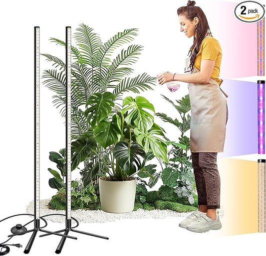 2PCS T8 Standing Grow Light, 42W Full Spectrum LED Grow Light for Indoor Plants, Plant Lamp with 243 LEDs, Wide Illumination Area, 4FT Height with On/Off Switch and Tripod Floor Stand