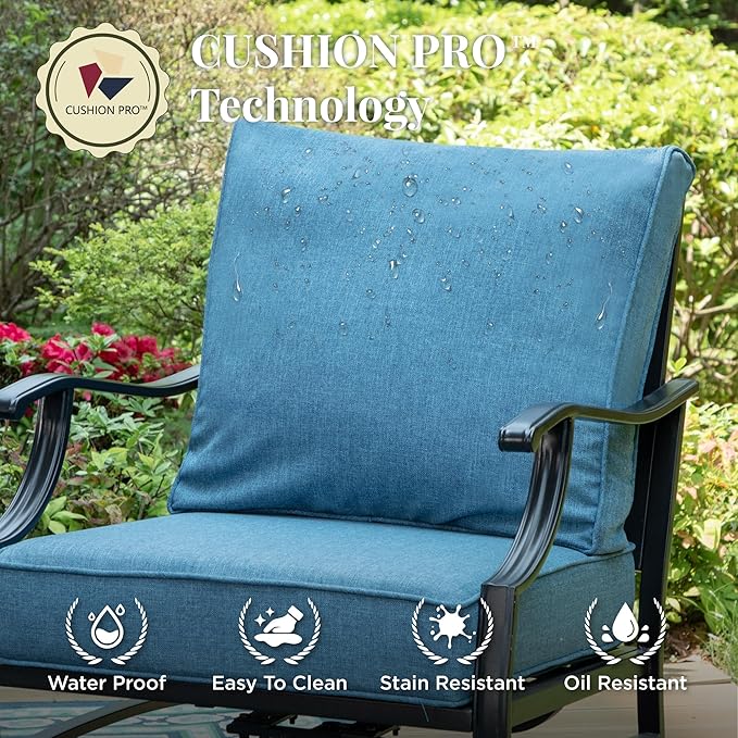 Patio Furniture Set 6 pcs, Outdoor Patio Furniture, 3-Seat Sofa, 2 Rocking Chairs, 2 Ottomans, Coffee Table and 5.75" Extra Thick Cushion, Conversation Set for Backyard Deck, Navy Blue