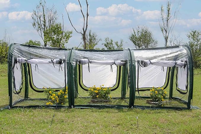 Poray Pop Up Tunnel Greenhouse Garden Portable Greenhouse Gardening Flower House Plant Sunshine Room with PVC Cover for Protecting Plant from Cold Frost & Birds Insects mesh