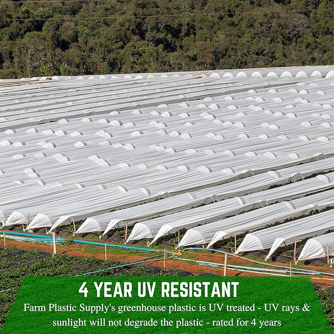 Farm Plastic Supply - White Greenhouse Plastic Sheeting - 6 mil - (40' x 100') - 4 Year UV Resistant Poly Greenhouse Film, 55% Light Transmission Hoop House Cover for Gardening, Agriculture