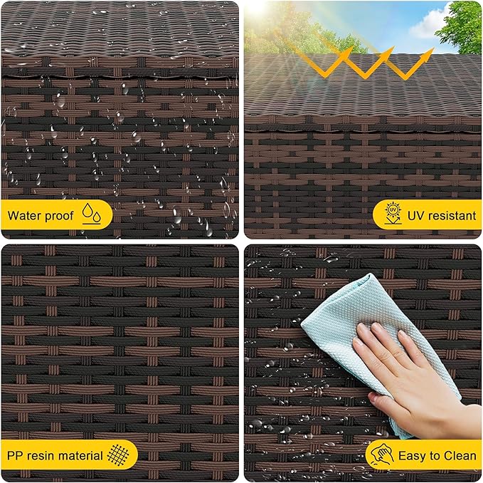 Outdoor Storage Deck Box, 80 Gallon Rattan Patio Furniture Storage Bins with Lid, Waterproof Outside Organizer Cabinet with Wheels and Handle for Cushions, Patio Furniture, Garden Tools