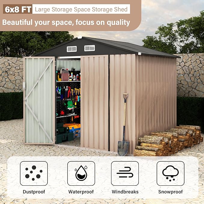 6x8 FT Metal Storage Sheds Outdoor, Metal Yard Sheds Garden Shed Kit, MetalTool Shed with Lockable Door, MetalUtility Sheds Buildings with Air Vent for Backyard Garden Patio Lawn