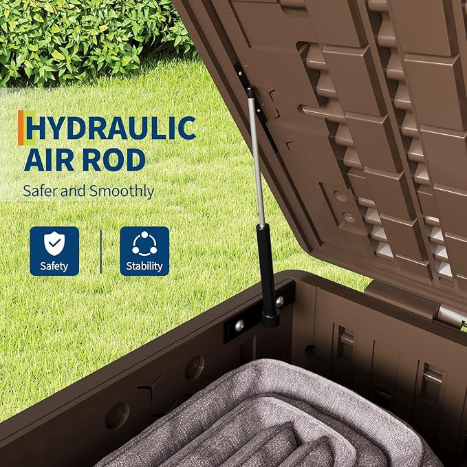 120 Gallon Outdoor Waterproof Storage Box Lockable Outdoor Storage Boxes Deck Storage Boxes for Package Delivery Deck Boxes for Patio Furniture, Garden, Tools - Rattan Brown