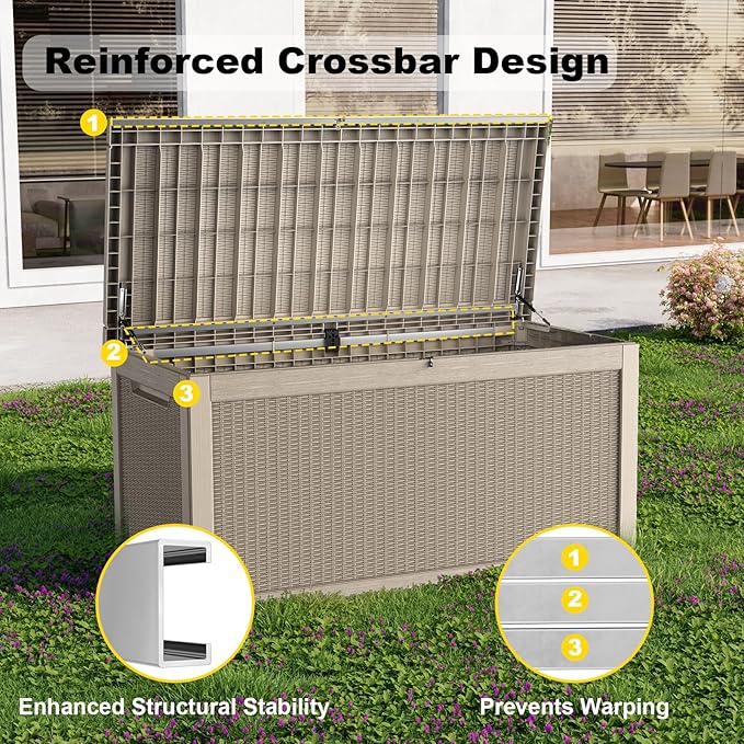 ROJIK Outdoor Storage Housing Deck Box,Waterproof Patio Furniture, Garden Tools, Cushions, Pool Accessories Storage Bench with Lockable Lid and Side Handles (Grey,280 Gallon)