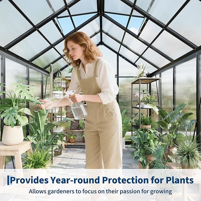 Greenhouse, 6×8FT Greenhouses for Outside, Polycarbonate Greenhouse with Aluminum Frame, Lockable Door and Ajustable Roof Vent for Backyard, Green Houses for Outside Garden Backyard, Patio