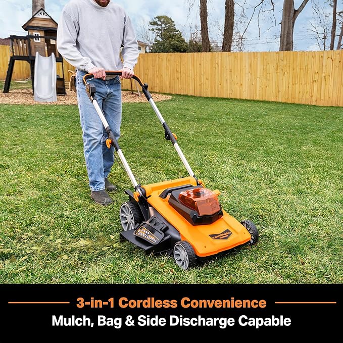 LawnMaster CLMF4821A Cordless Lawn Mower Brushless 48V MAX* 21Inch 3-in-1 Function Up to 1/2 Acre with 4X24V MAX* 4.0Ah Battery and a Dual Charger
