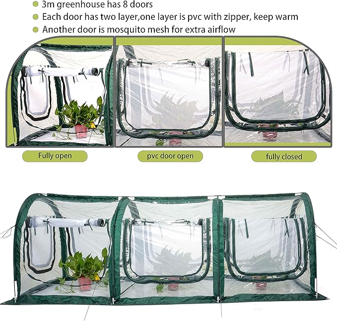 Poray Pop Up Tunnel Greenhouse Garden Portable Greenhouse Gardening Flower House Plant Sunshine Room with PVC Cover for Protecting Plant from Cold Frost & Birds Insects mesh