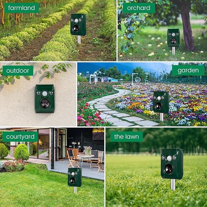 2025 Upgraded Solar Animal Repeller, Ultrasonic pest Repeller, Cat Repellent Outdoor, Squirrel Repellent, Deer Repellent,Waterproof,Siren and Flash Animal Repellent,Dog, Raccoon, Skunk, Rabbit, Rodent