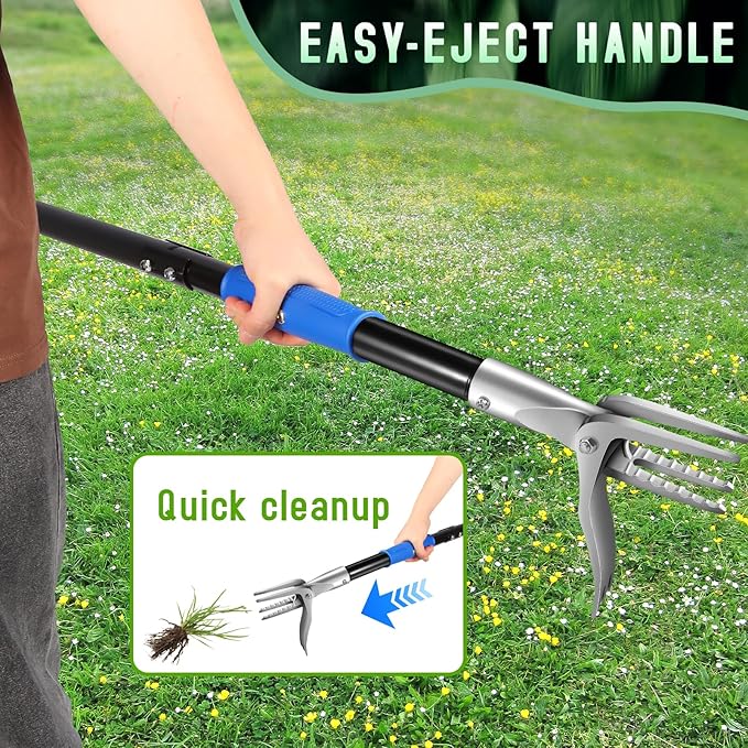 Heavy Duty Stand Up Weeder with Ejection Handle, Standing Weed Puller with Steel Handle, Gardening Tools,Weeder with Steel Claw, Weed Remover Tool Without Bending, Pulling,Kneeling.Weeding Tool.