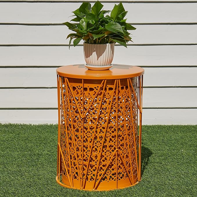 Y&M Set of 3 Stacking Coffee Table for Living Room, Patio Side Table, Indoor End Tables for Bedroom, Outdoor Decorative Garden Stool with Heavy Duty Metal Frame Modern Industrial Decor - Orange