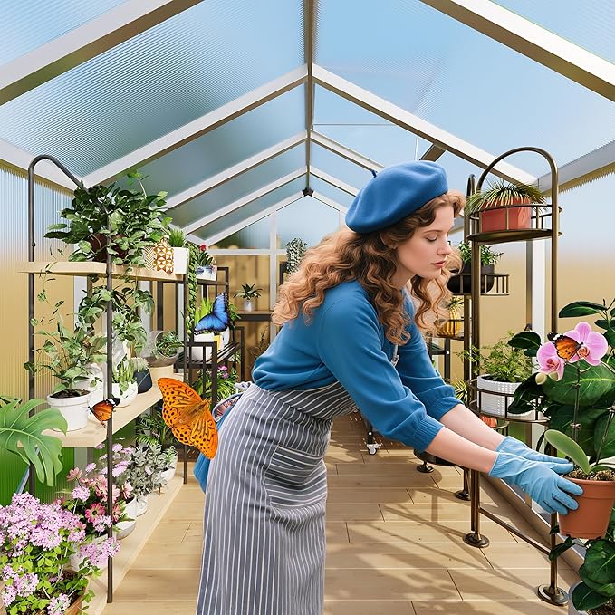 6x10 FT Greenhouse for Outdoors, Polycarbonate Flower Greenhouse with Roof Vent, Push-Pull Lockable Door, Aluminum Walk-in Greenhouses for Outside Garden Backyard, Patio, Lawn, Silver