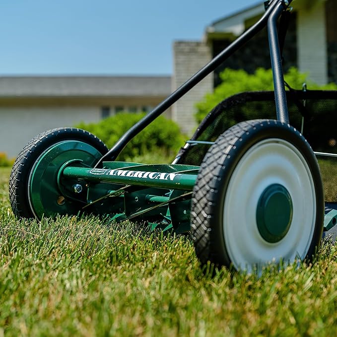 American Lawn Mower Company 1725-16GC 16-inch 7-Blade Reel Mower with Grass Catcher, Specialty Grass Mower, Green