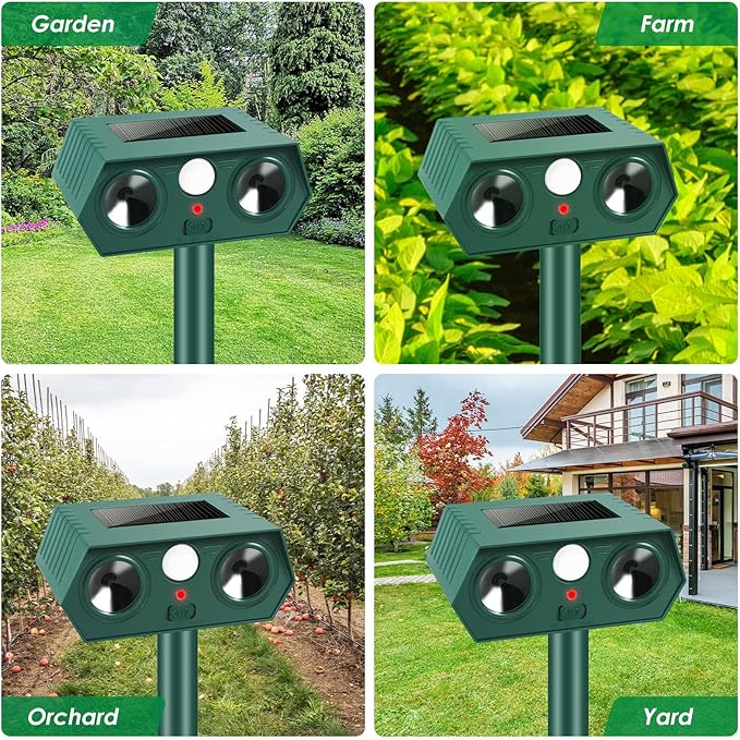 2025 Racoon Squirrel Sonic Fortress Pro Rabbit Repellent Outdoor, Solar Ultrasonic Animal Repeller Deer Deterrent with Motion Sensor to Scare Cat Dog Skunk Out of Garden Farm Yard(2Pack)