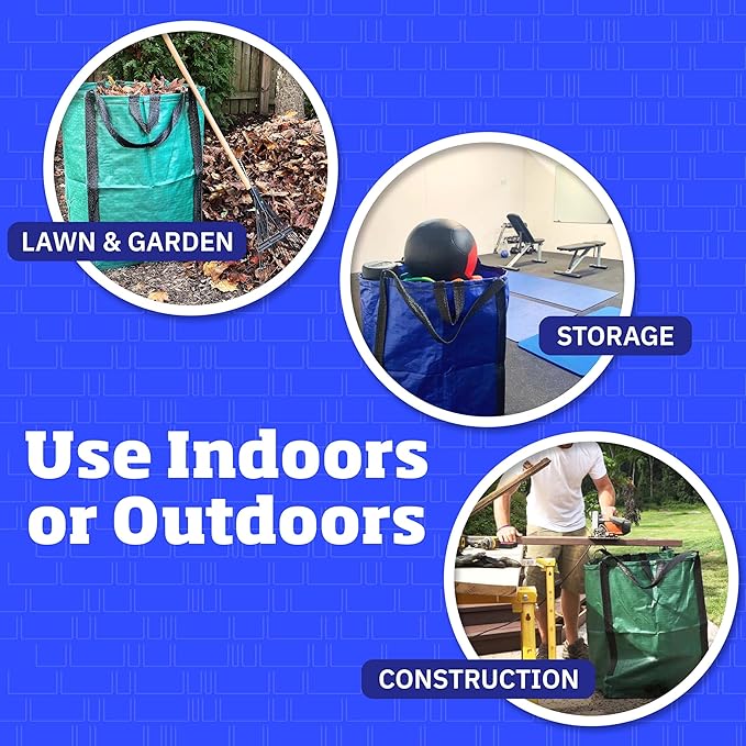 DURASACK Heavy Duty Home and Yard Bags 48-Gallon Reusable Self-Standing Lawn and Leaf Bags Garbage Can with Reinforced Handles, Multicolored, 3 Pack