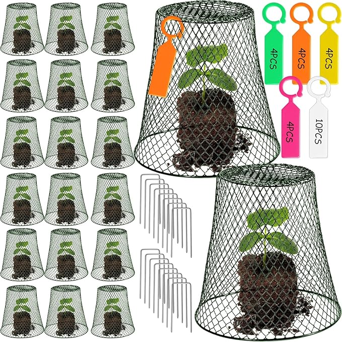 20 Pcs 11inch Chicken Wire Plant Covers,Wire Garden Cloches Chicken Wire Cloche Plant Protector Metal Heavy Duty Garden Plant Cloche for Keeping Bunnies Chicken Squirrels Birds Other Out