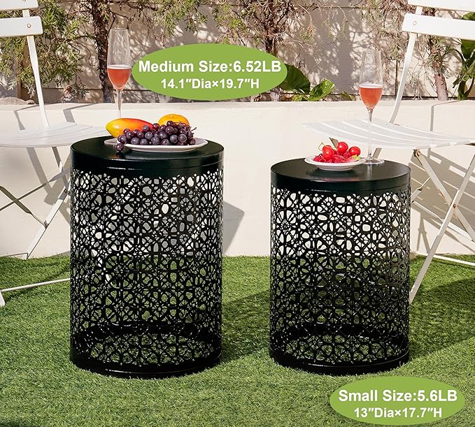 HFHOME Set of 3 Metal Side End Tables Nightstand, Nesting Round Coffee Table for Indoor Outdoor, Heavy Duty Metal Plant Stand Living Room Garden Stool - Black