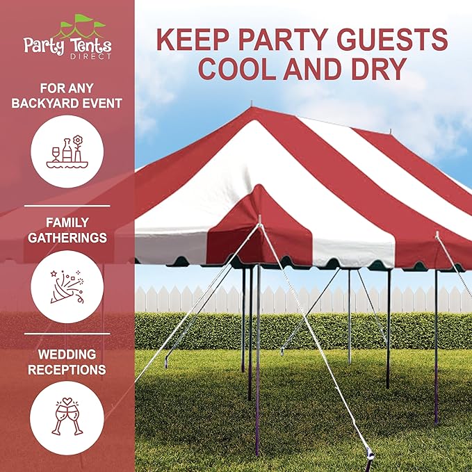Party Tents Direct 20'x 30' Weekender Canopy Pole Tent with Sidewalls - Easy Up Canopy Tent with 120 Person Capacity - Outdoor Canopies for Parties, Weddings, and Events (Red/White)