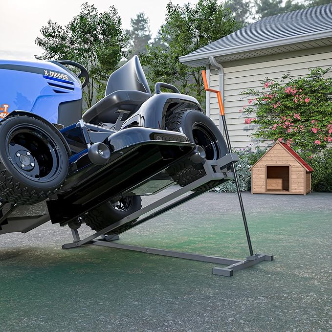 Ride-On Lawn Mower Jack Lift - Telescopic Maintenance Jack for Garden Tractors and Riding Lawn Mowers, 880 lbs Weight Capacity, Manual and Power Tool Handles Included (Grey)