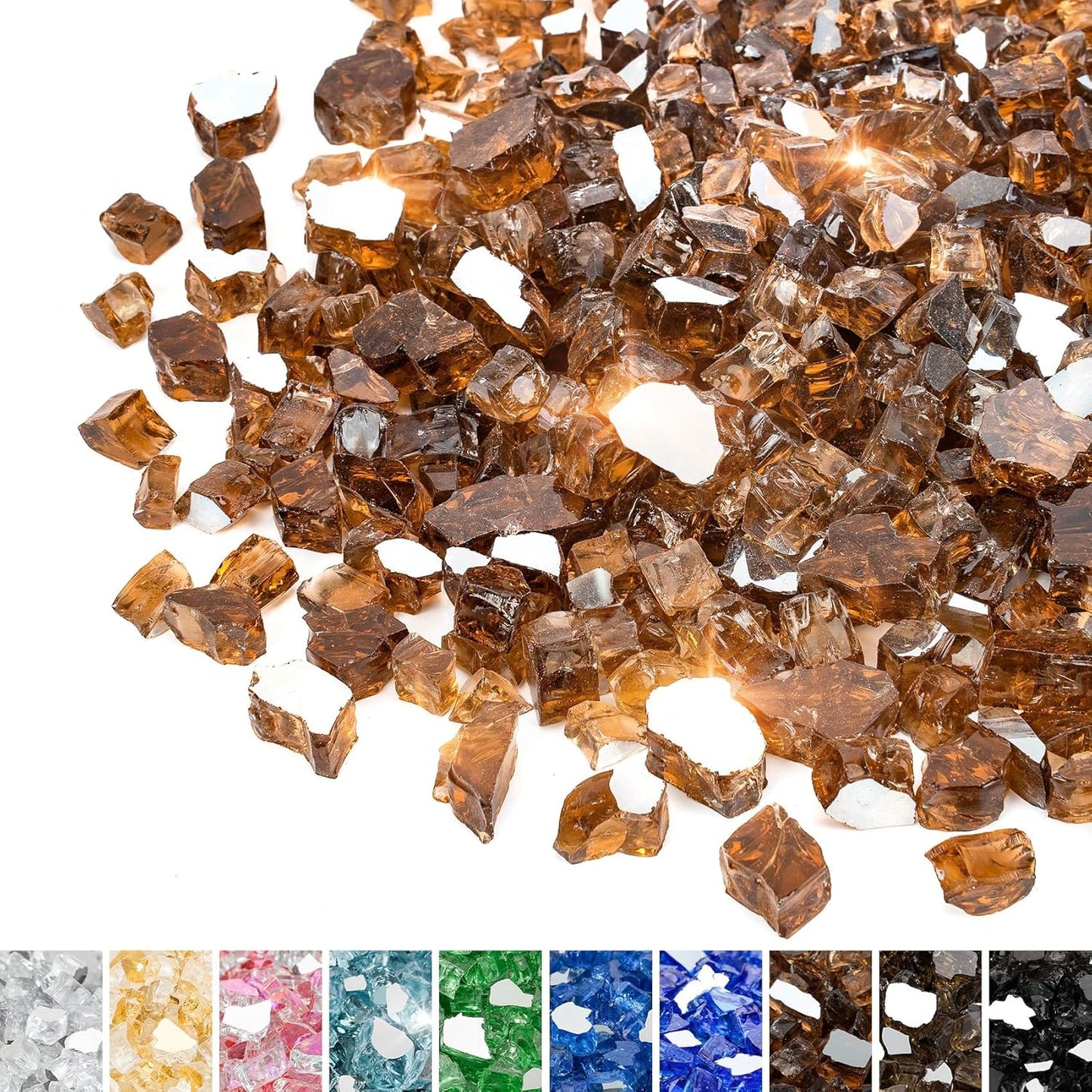 Mr. Fireglass 10 Pounds Fire Glass - 1/2 Inch High Luster Reflective Tempered Glass Rocks for Fireplace Fire Pit Table and Landscaping, Copper