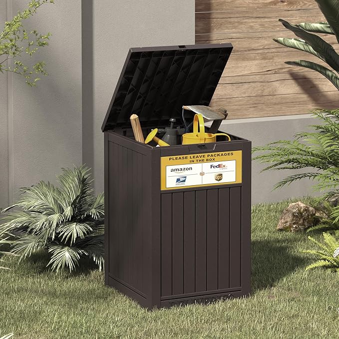 Package Delivery Box for Outside, with Delivery Sign 48 Gallon Storage with Lockable Secure, Large Resin Outdoor Package Drop Container