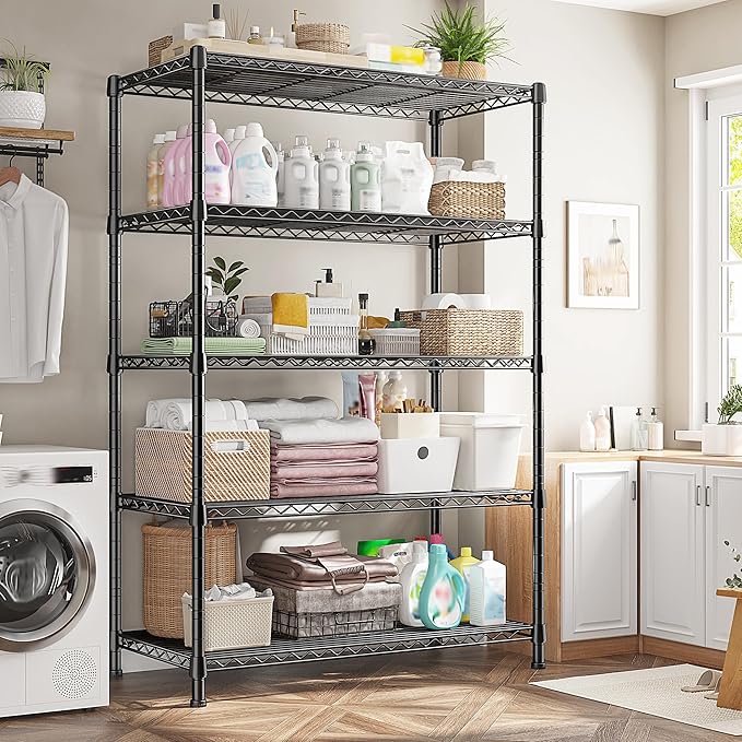 REIBII Storage Shelves 71" H Tall Wire Shelving Unit Sturdy Metal Shelves Adjustable Wide Pantry Shelves 5 Tier Deep Heavy Duty Metal Shelving Load 1500LBS,Dorm Room Essentials Dorm Storage Rack