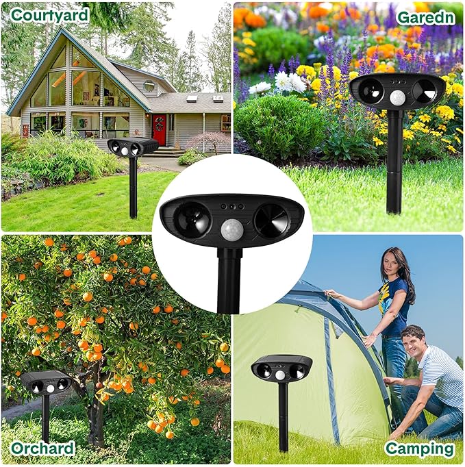 Qualirey 4 Pack Ultrasonic Animal Repellent Outdoor Solar Animal Repeller with Motion Detection Waterproof Deterrent Devices Repel Deer Cat Dog Squirrel Raccoon Skunk Rats for Yard Garden