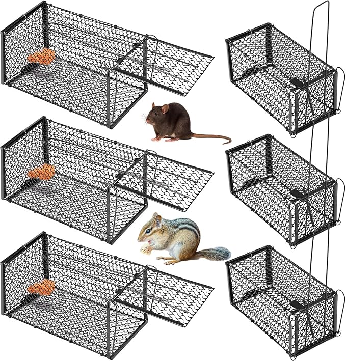 Qualirey 6 Packs Humane Rat Trap Chipmunk Rodent Mouse Squirrel Traps Foldable Live Animal Mouse Voles Hamsters Rat Live Cage for Indoors Outdoors Easy to Catch and Release