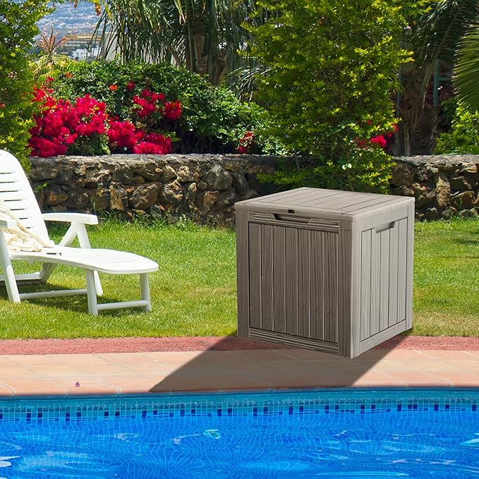 30GAL Brown Outdoor Deck Box with Lock Hole - Waterproof, SGS - Protected from UV, Ideal for Patio and Garden Storage, Can Double as a Comfortable Seat, Easy to Assemble