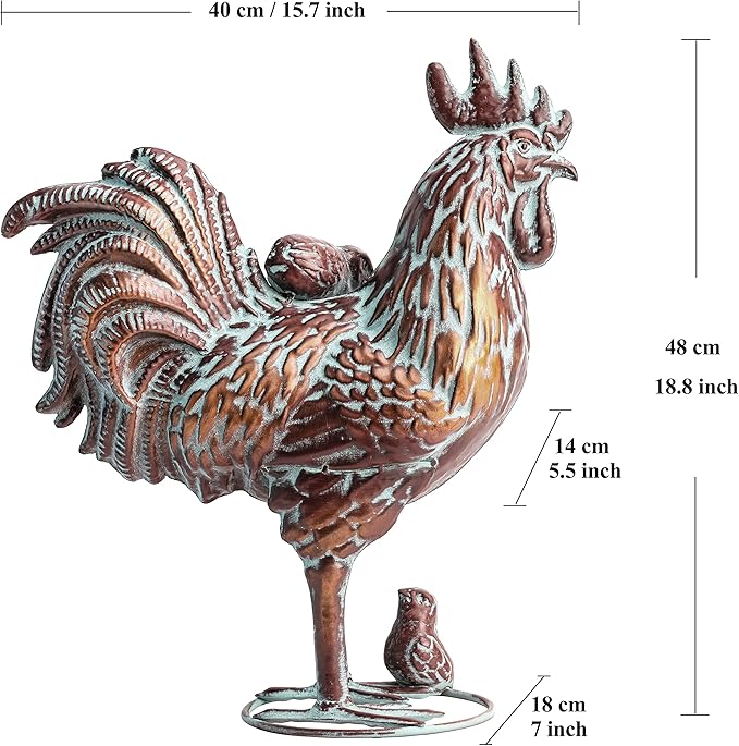 Outdoor Garden Rooster Statue Décor Antique Copper Outdoor Chicken Sculpture Metal Yard Art Figurines Creative Rooster Ornaments for Home Kitchen Patio Farm (Garden Rooster with Chicks Statue)
