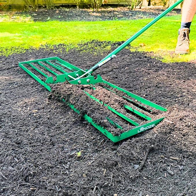 Landzie AeroLeveler - The Lawn Leveling Rake That Never Flips - Patented inch Wide Pneumatic Lawn Level for Yard, Dirt, Soil, Sand, Provides Stability and Control (Pneumatic 48" Leveling rake)