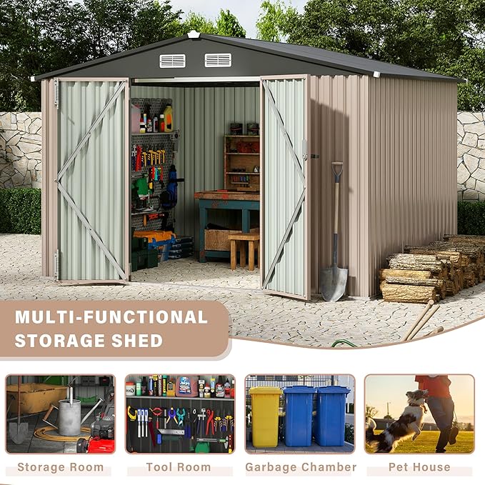 6x8 FT Metal Storage Sheds Outdoor, Metal Yard Sheds Garden Shed Kit, MetalTool Shed with Lockable Door, MetalUtility Sheds Buildings with Air Vent for Backyard Garden Patio Lawn