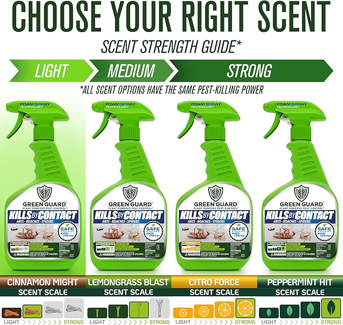 Green Guard Pest Control Spray - Indoor & Outdoor Killer of Ants, Roaches, Spiders & Other Crawling Insects, Safe Around Children & Pets, Plant-Based, Pleasant Scent (Cinnamon Might, 32oz)