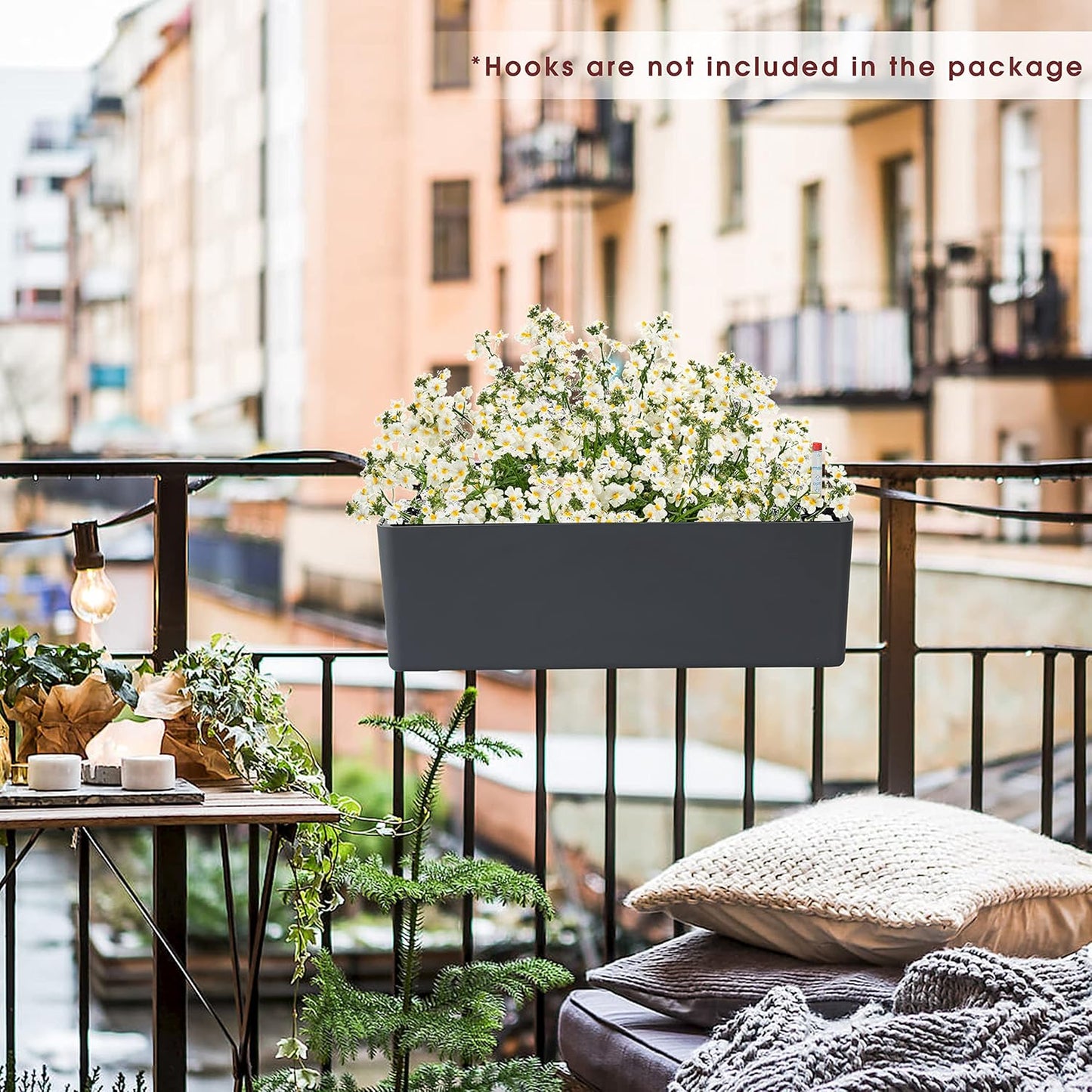 GardenBasix Elongated Self Watering Planter Pots 2-Pack Window Box 5.5 x 16 inch Indoor Home Garden Modern Decorative Pot for All House Plants Flowers Herbs (Dark Grey,2)