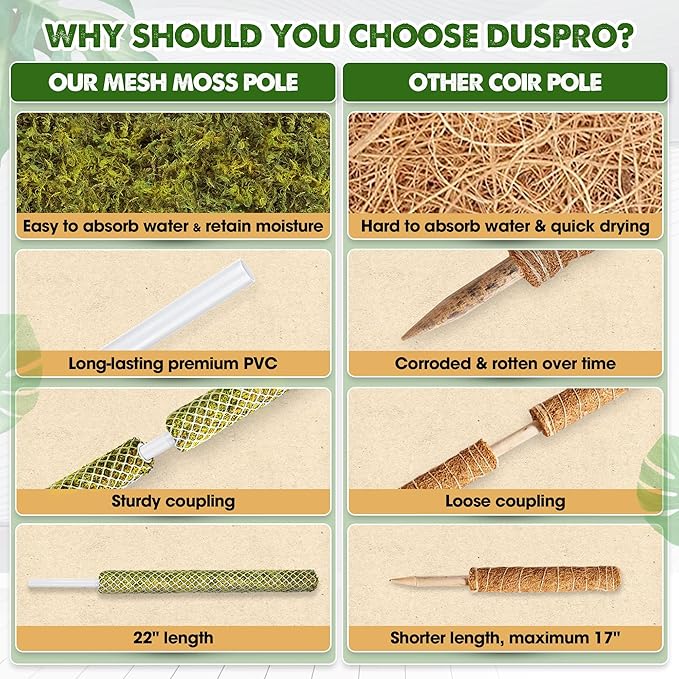DUSPRO Stackable Mesh Moss Pole for Plants Monstera Potted Plant Stakes for Indoor Plants Extendable Plant Pole Moss Sticks for Plants Climbing Vine Supporting Monstera Trellis 4Pack 71''