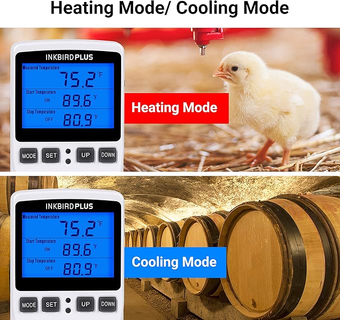 INKBIRDPLUS 1800W Heat Mat Thermostat Temperature Controller 120v 15A F and C Heating Cooling Control