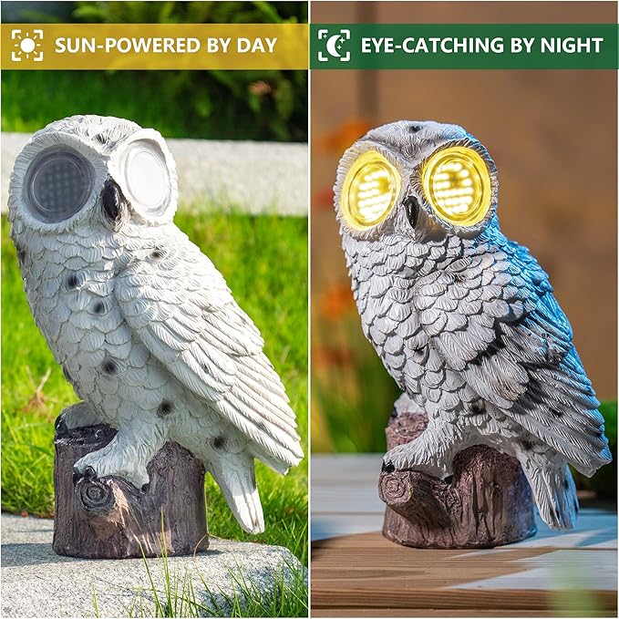 Solar Owl Garden Statue with Led Lights Waterproof Outdoor Decorative Lamp with Moving Eyes Perfect Unique Gift for Women, Moms and Garden Lovers Ideal for Yards Patios and Lawns