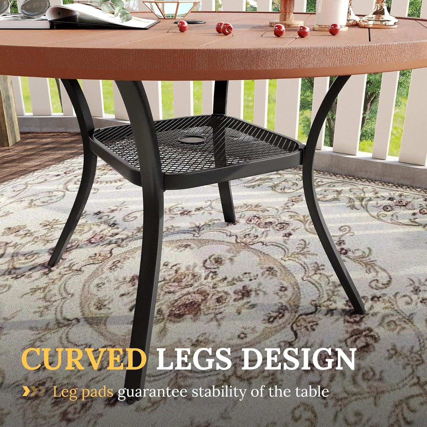 VICLLAX Patio Dining Set for 4, 5 Pieces Outdoor Furniture Set Includes 41.7" Round Patio Table and 4 Patio Stackable Chairs, Outdoor Table and Chairs for Outsides, Walnut Tabletop and Brown Fabric