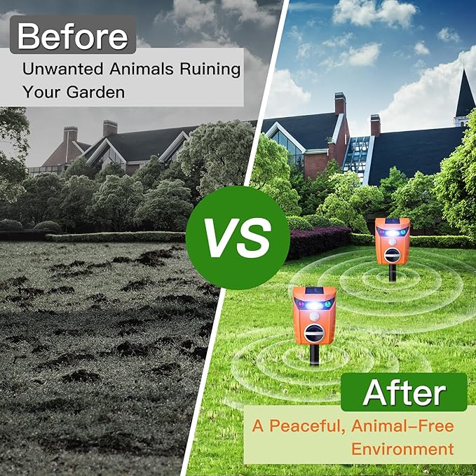 X-PEST 2 Packs Solar Animal Repeller Outdoor Ultrasonic Dog Squirrel Repeller Deterrent with LED Flashing Light Waterproof Deer Repellent Devices for Yard Lawn Farm Garden