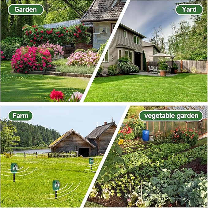 Solar Ultrasonic Animal Repellent Outdoor, Deer Repellent for Yard with RIP Sensor, IP65 Waterproof Squirrels Repeller, Effective Deterrent Cat, Raccoons, Skunks, Rabbits - Light Green