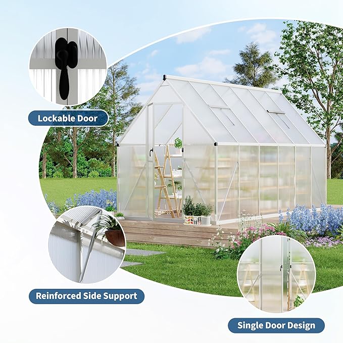 6'X11' Aluminum-Framed Polycarbonate Greenhouse, Heavy Duty Polycarbonate Greenhouse with Quick Setup Structure and Roof Vent, Large Enhanced Aluminum Greenhouses Kit for Outdoors