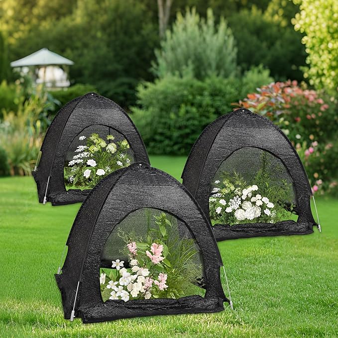 winemana 3 Pcs 70% Garden Plant Shade Tent, 33.5"x35.5"x31.5" UV Resistant Pop Up Sun Shade Netting, Protective Plants Cover for Outdoor Vegetable Fruit, Easy Setup Net to Keep Animals & Insects Out