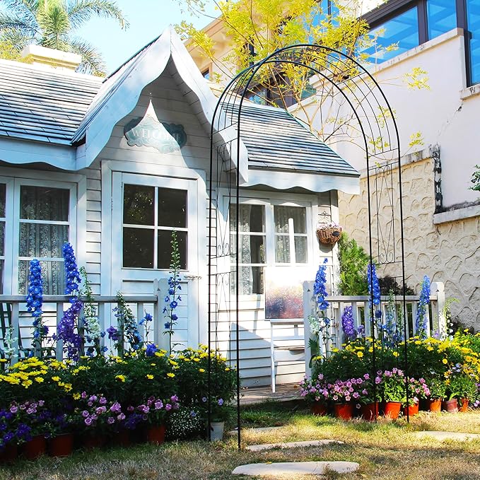 Garden Arch, 94.5" High x 47.2" Wide, Garden Arbor for Various Climbing Plant, Iron Archway Decorative for Outdoor Garden Lawn Backyard Decor Black