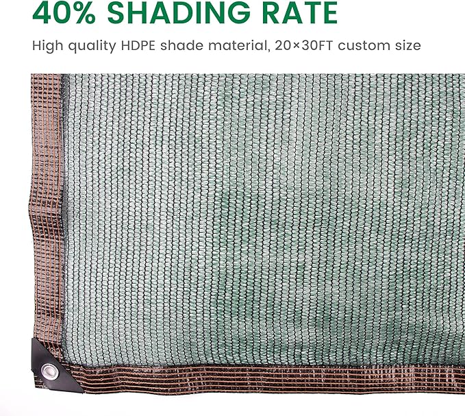 40% 20 X 30 FT Green Shade Cloth, Outdoor Woven Sun Shade with Grommets, Durable Breathable Netting Shading Antifreezing for Patio, Garden, DIY Home, Plants Cover, Greenhouse, Dog Kennel
