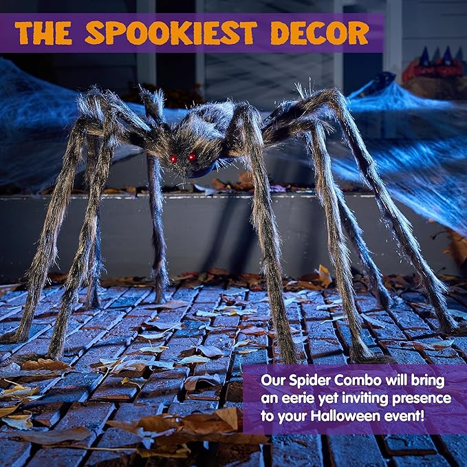 JOYIN 5ft Halloween Spider Outdoor Decorations, Scary Giant Large Spider Props for Halloween Outside Decor, Indoor Party Supplies and Yard Lawn Decoration, Brown