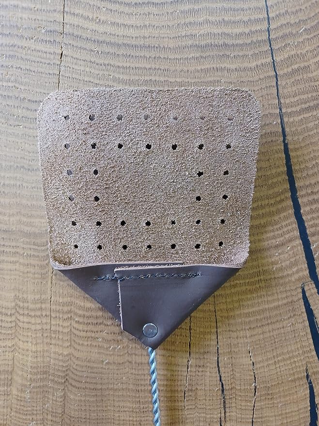 Leather Fly Swatter Set (1 Pack) – 17” Amish-Made Fly Swat w/Real Leather Paddle – Fly Swatters Multi Pack w/Metal Handle – Bug Swatter, Mosquito Swatter, Wasp Swatter (Chocolate)
