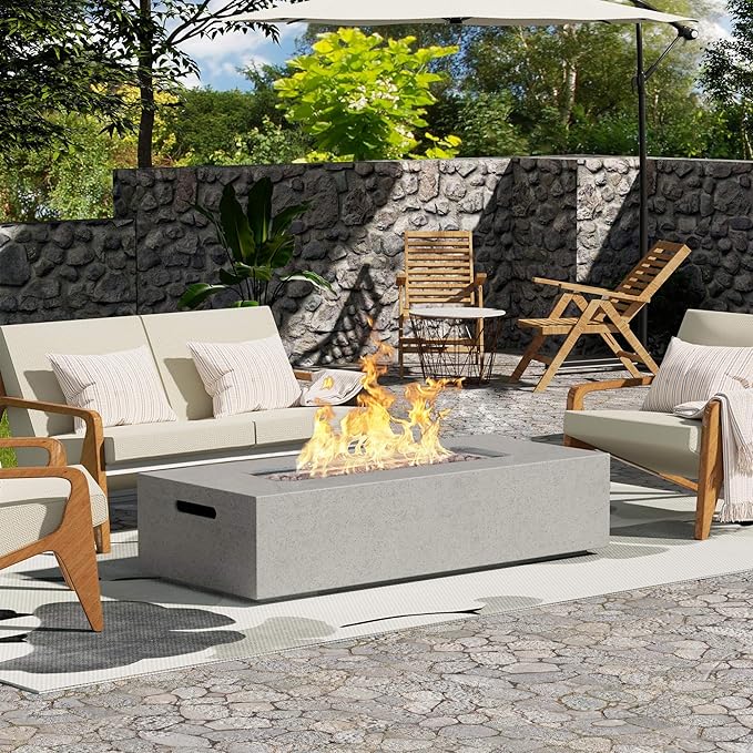 NAGA HABNA 56 Inch Propane Fire Pit Table, Rectangle Outdoor Fire Table (50,000 BTU), Gas Fire Pit w Lava Rocks for Garden, Pool, Backyard
